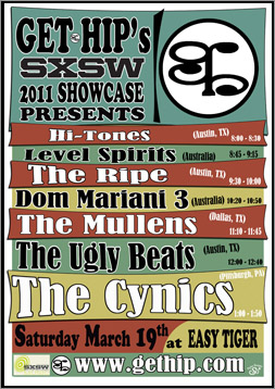 Gig Poster for Get Hip's SWSW Showcase 2011, Design by Sophie Lo
